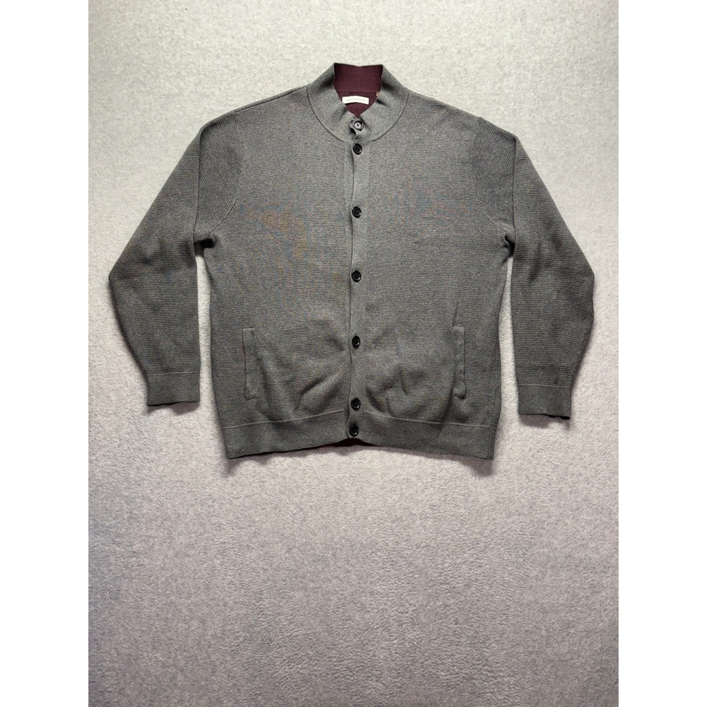 Alex Cannon Mens Gray Cotton Button Front Cardigan Sweater Mock Neck XL F6875